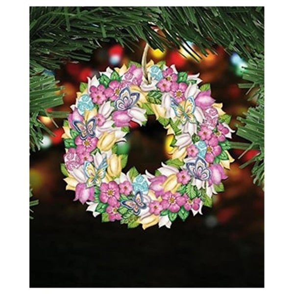 Gloriousgifts 8185301 Flowers Spring Wreath Wooden Ornament Set of 2 GL1772671